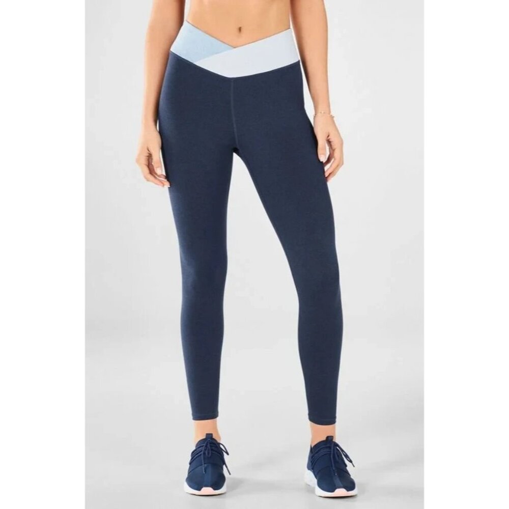 Fabletics Winn II Colorblock Crossover V-Waist 7/8 Leggings Women M Blue Heather - Picture 2 of 12